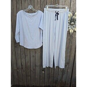 Lilla P Pajama Lounge Set Women size  M Gray Pima Cotton Modal Top Pants Soft